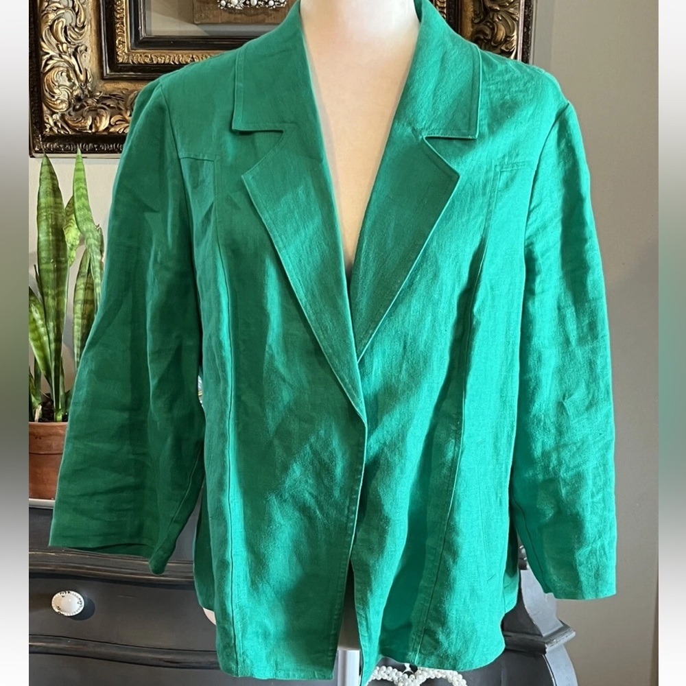 Chico’s blazer jacket Women’s large Linen Open Drape Jacket‎ Kelly Green